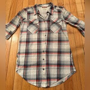 VTG UNIONBAY Red Gray Plaid Shirt Roll Sleeve 90s y2k emo twee academia